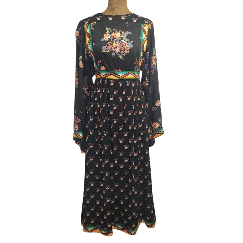 VTG 70s Sharons World Boho Maxi Dress Sharon Rothfeld Rayon Floral Festival